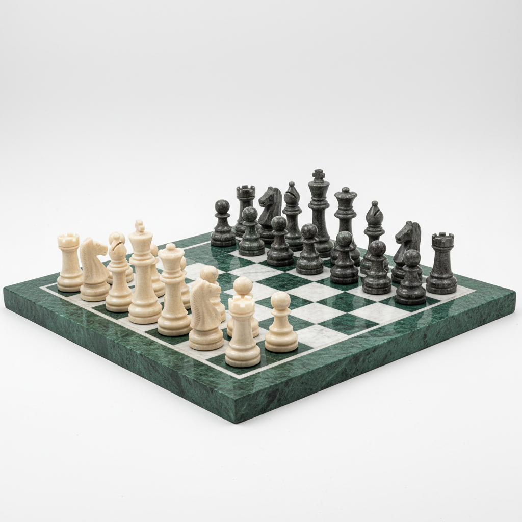 Green Marble Chess Board Set With Pieces