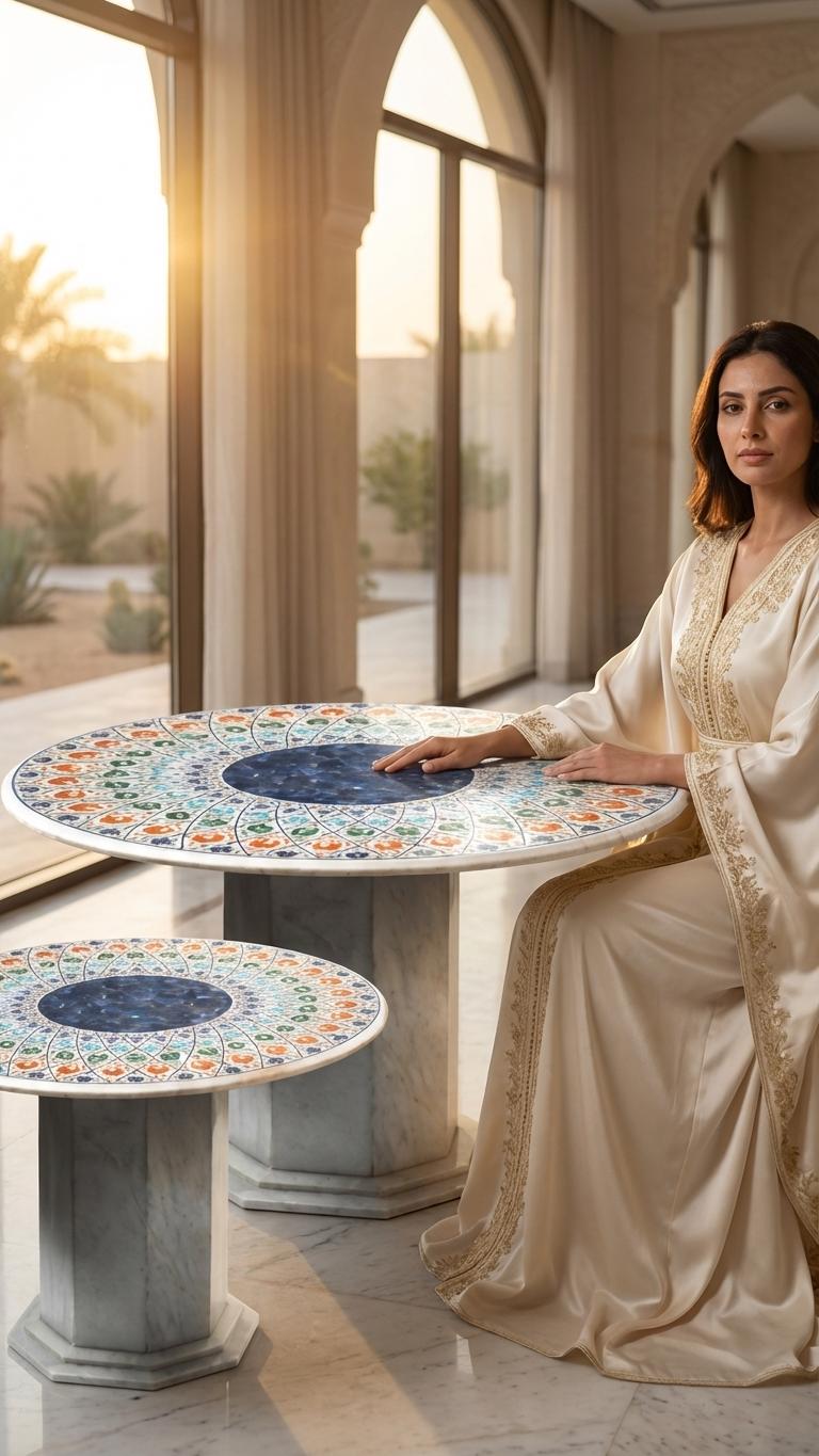 Pietra Dura Marble Inlay Dining Table