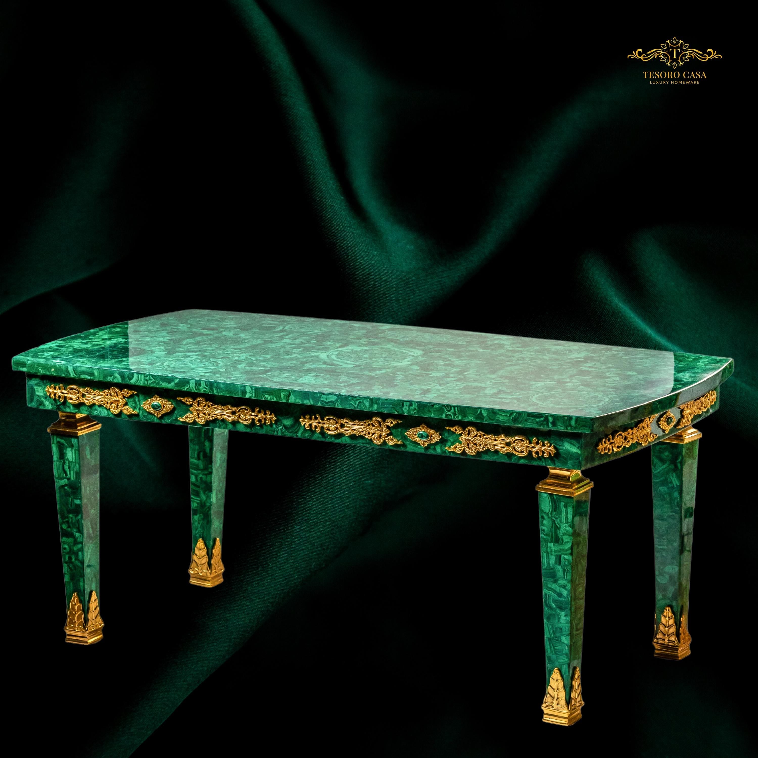 Malachite Majlis Centre Table with Brass Gold Plating