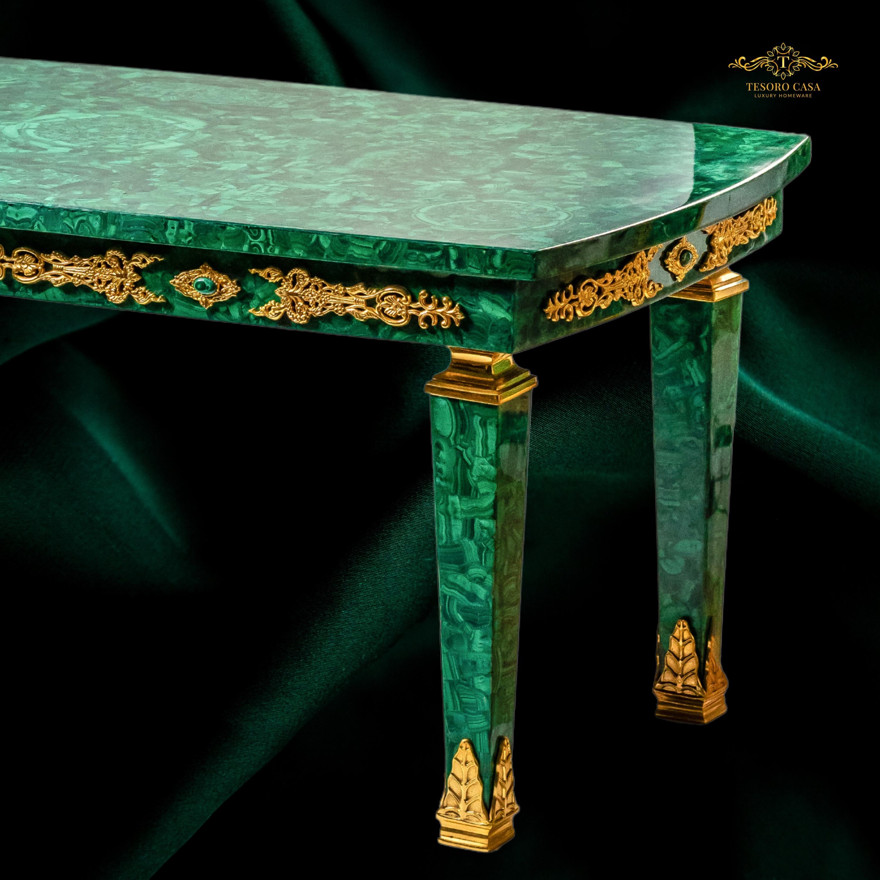 Malachite Majlis Centre Table with Brass Gold Plating