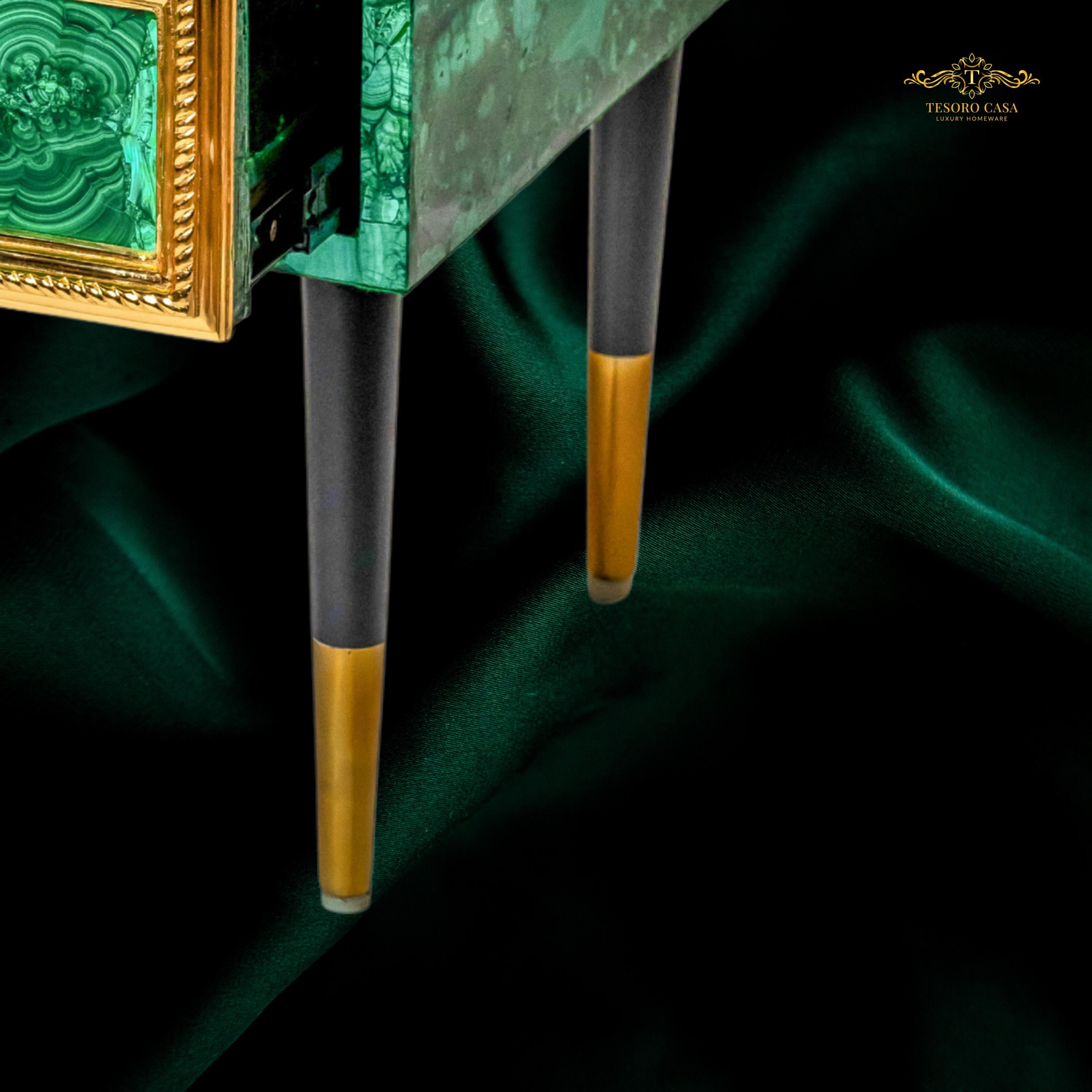 Malachite Green Side Table with Gold Accents