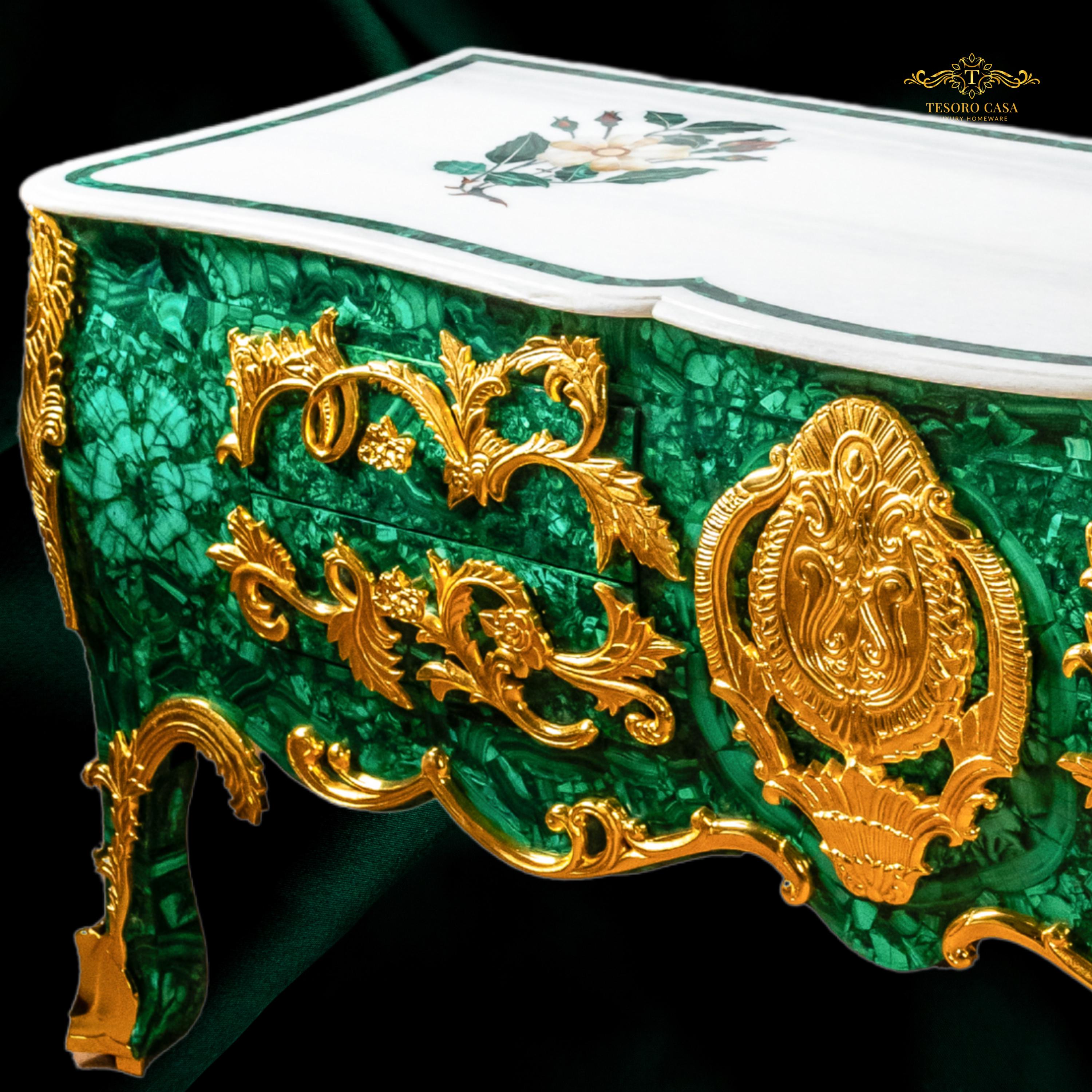 Malachite Luxury Console Table with Gold Platted