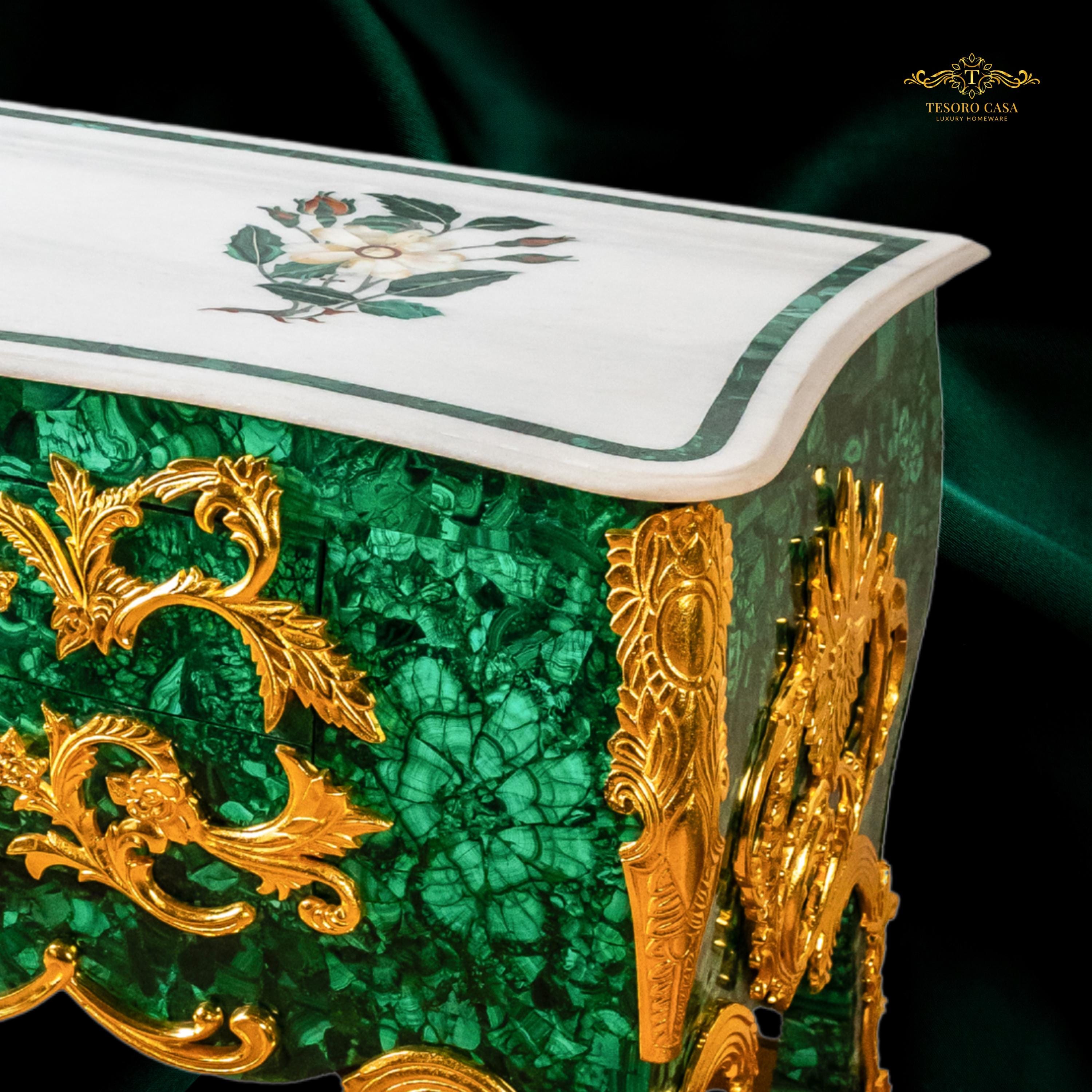 Malachite Luxury Console Table with Gold Platted