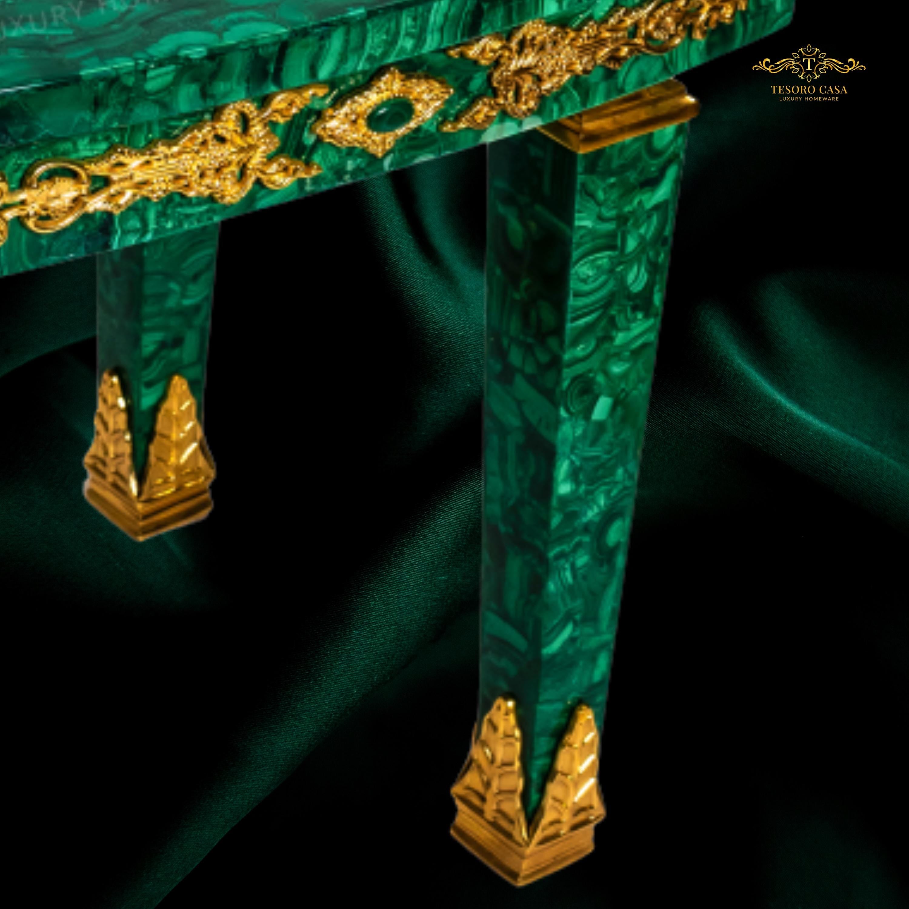 Malachite Majlis Side Table with Brass Gold Plating