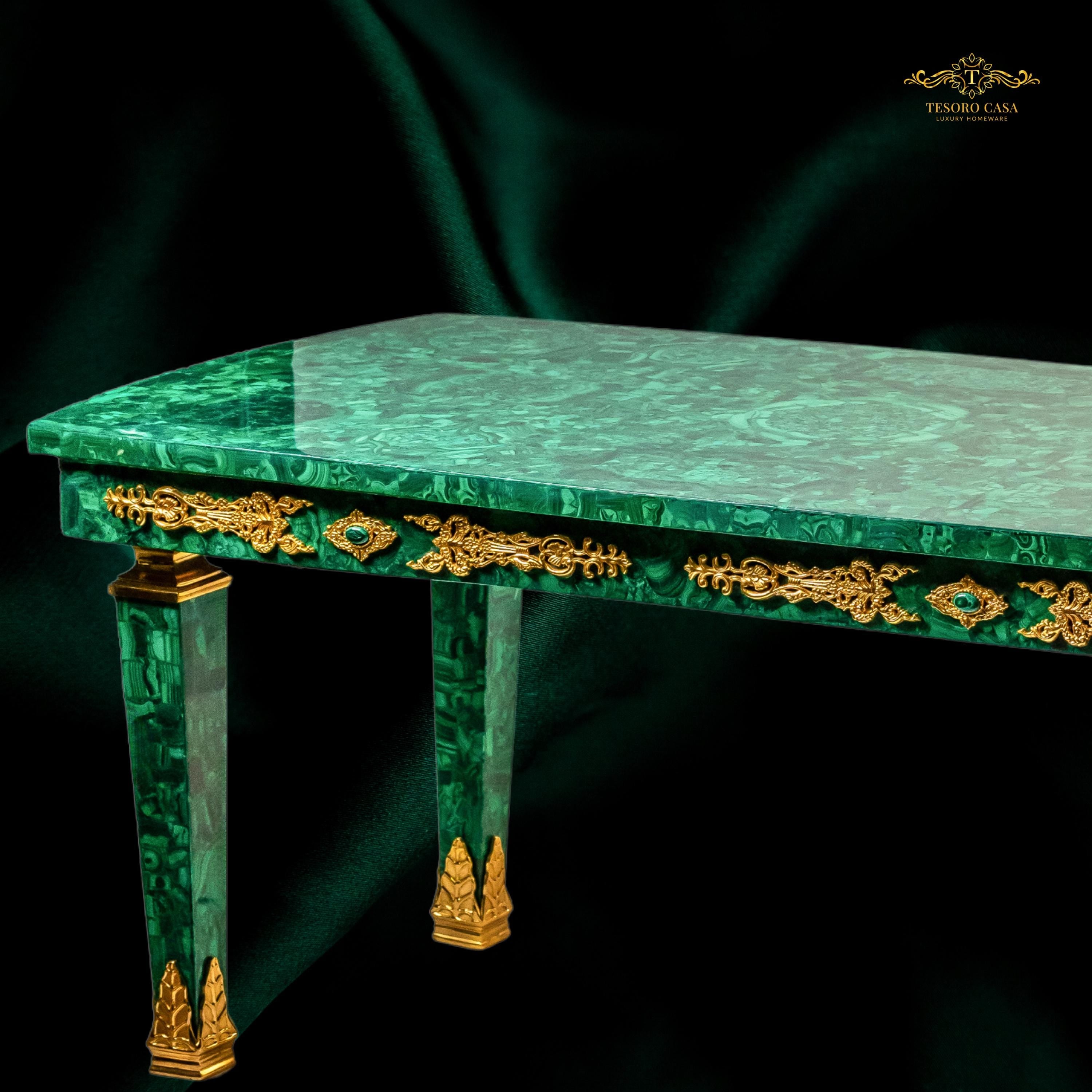 Malachite Majlis Centre Table with Brass Gold Plating