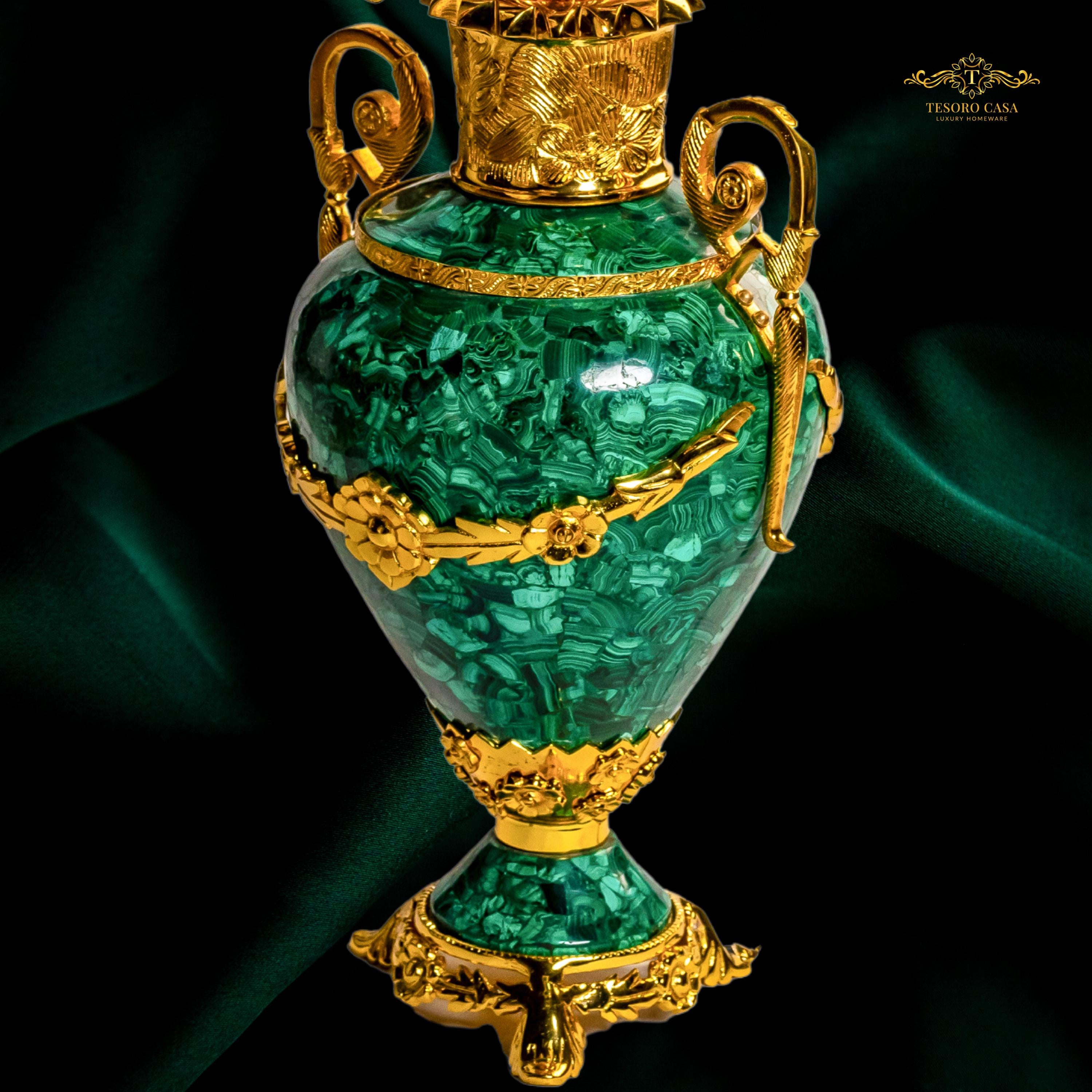 Grand Malachite & Gold Eight-Arm Luxury Candelabra Lamp