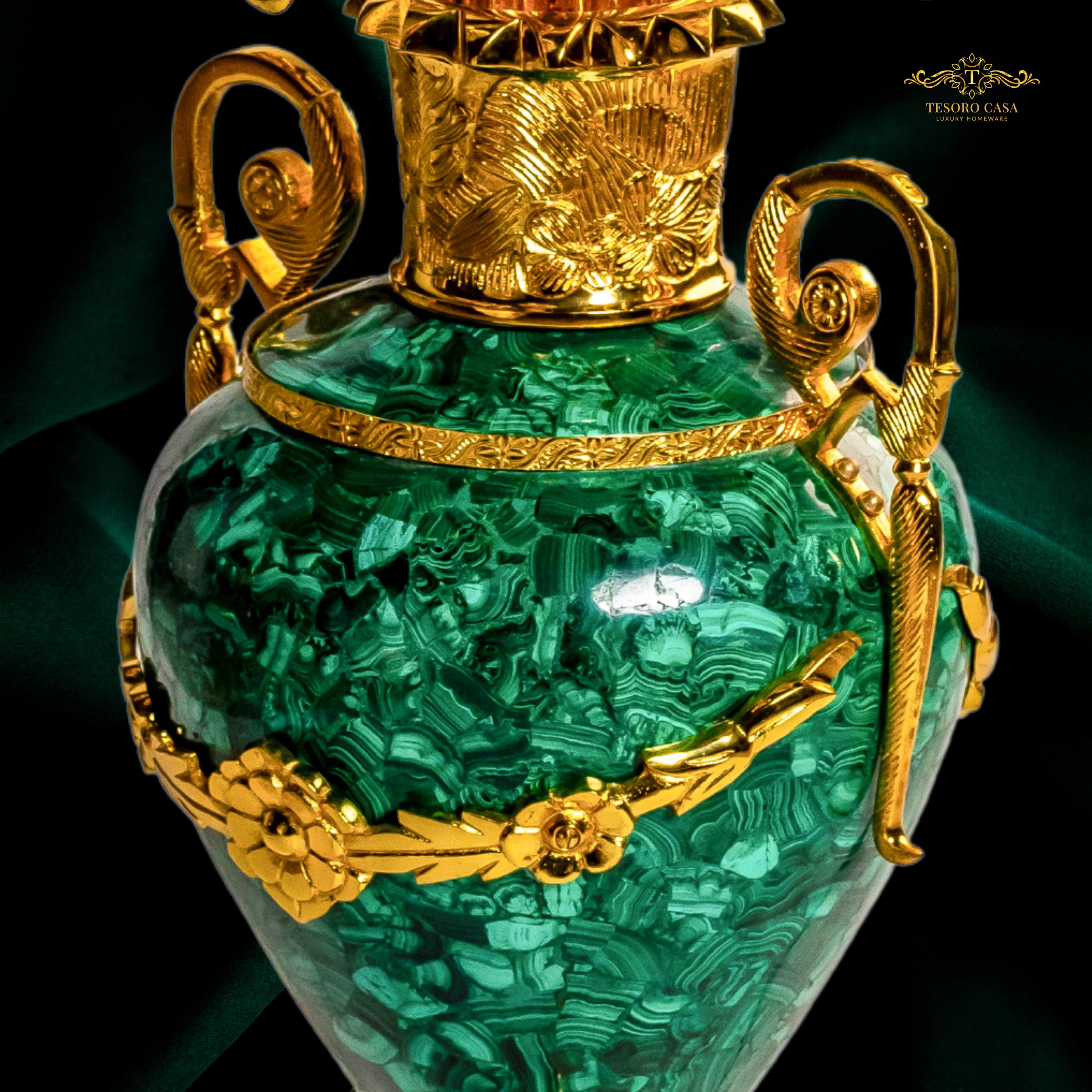 Grand Malachite & Gold Eight-Arm Luxury Candelabra Lamp