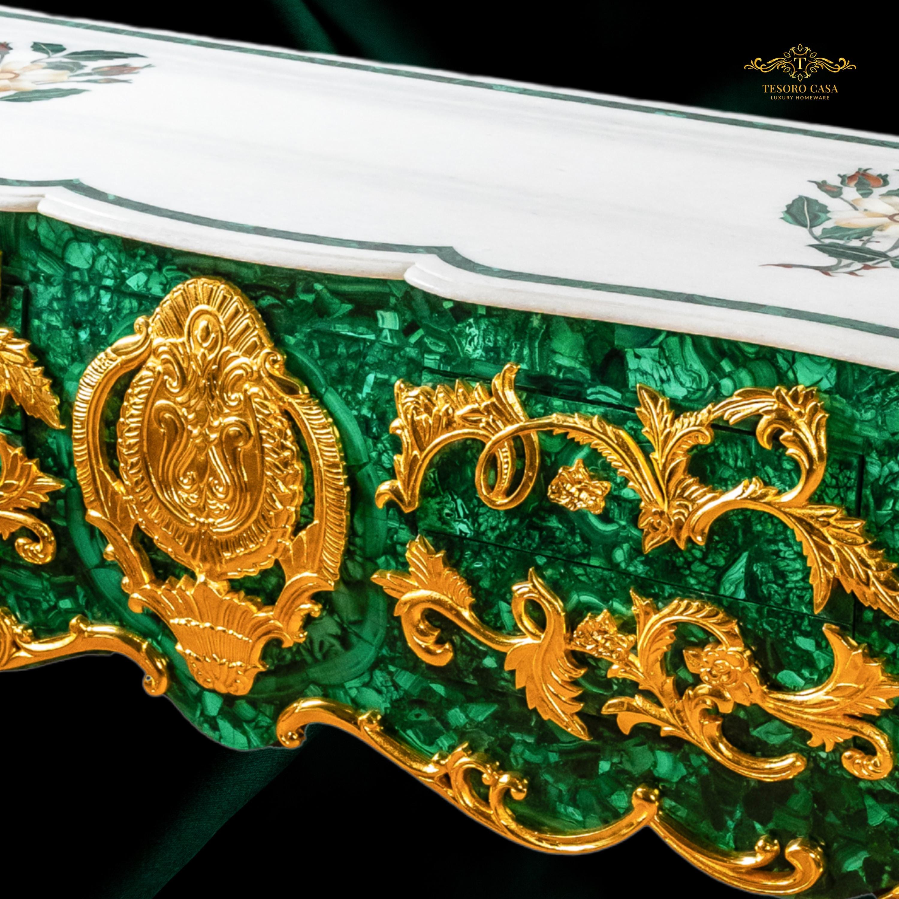 Malachite Luxury Console Table with Gold Platted