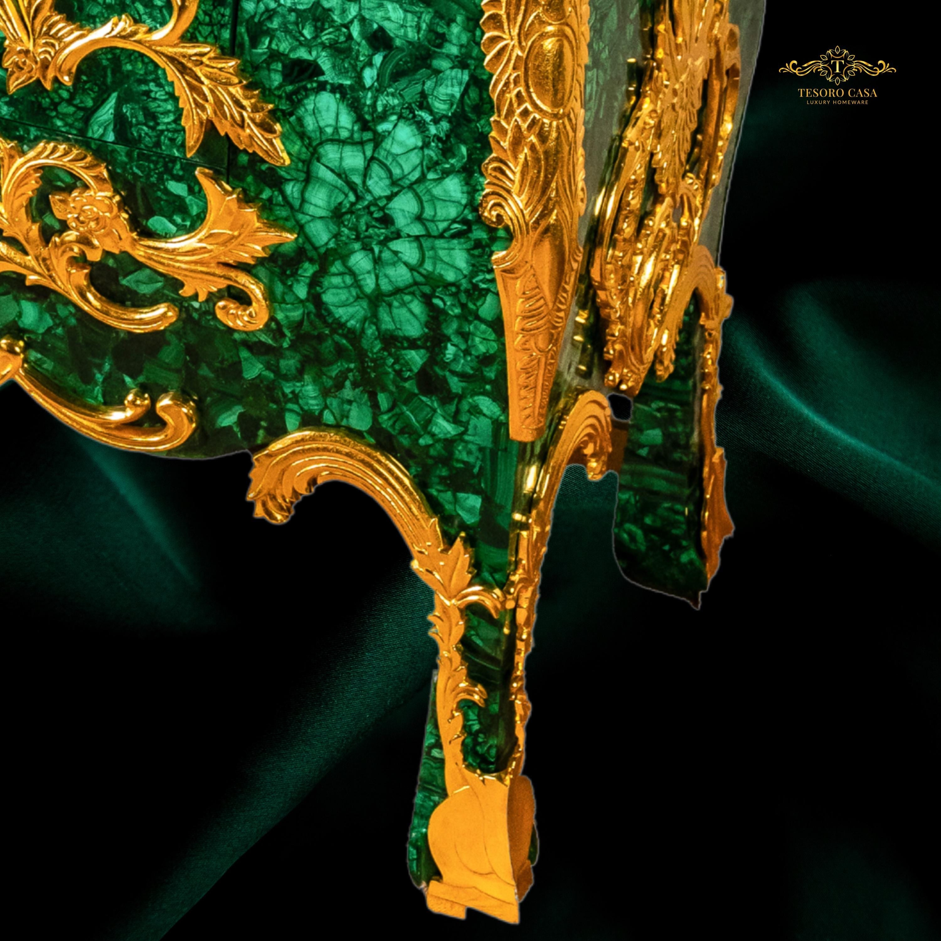 Malachite Luxury Console Table with Gold Platted