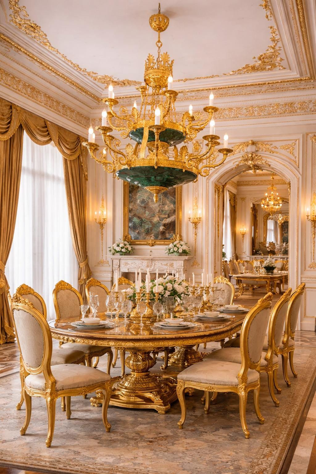 Large Malachite Chandelier with Gold Plated Finish