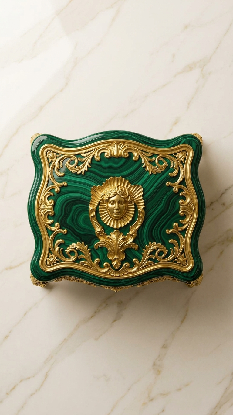 Luxury Malachite Console Cabinet with Gold Mirror | Handmade Designer Furniture