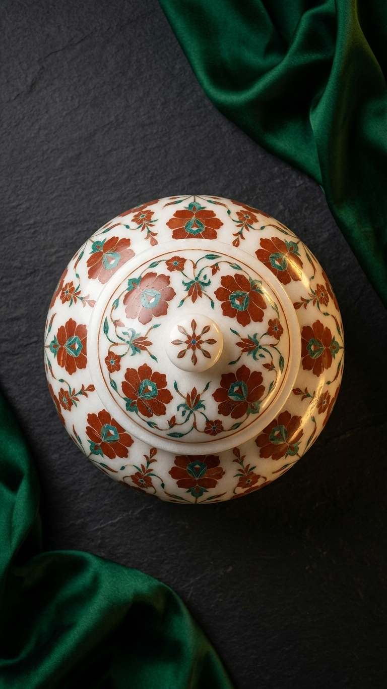 Marble Inlay Tea Set With Decorative Tray