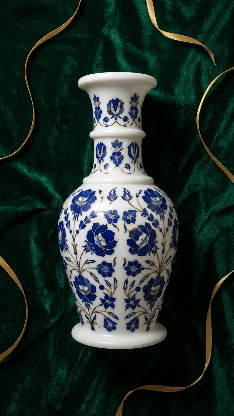 Handmade Marble Inlay Decorative Vase With Floral Design