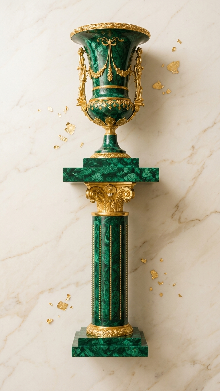 Luxury Malachite Urn Vase with Pedestal | Handmade Decorative Vase