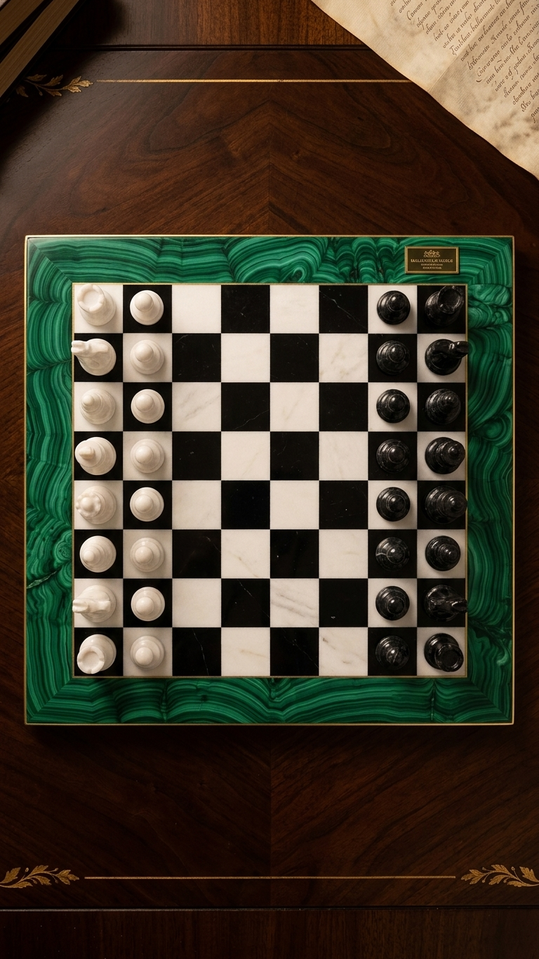 Green Marble Chess Board Set With Pieces