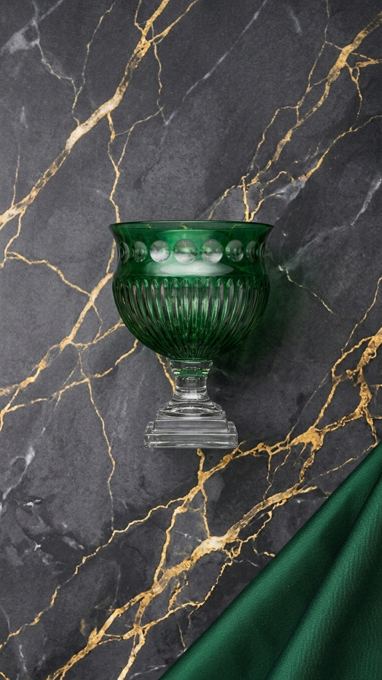 Green Glass Decorative Bowl on Stand
