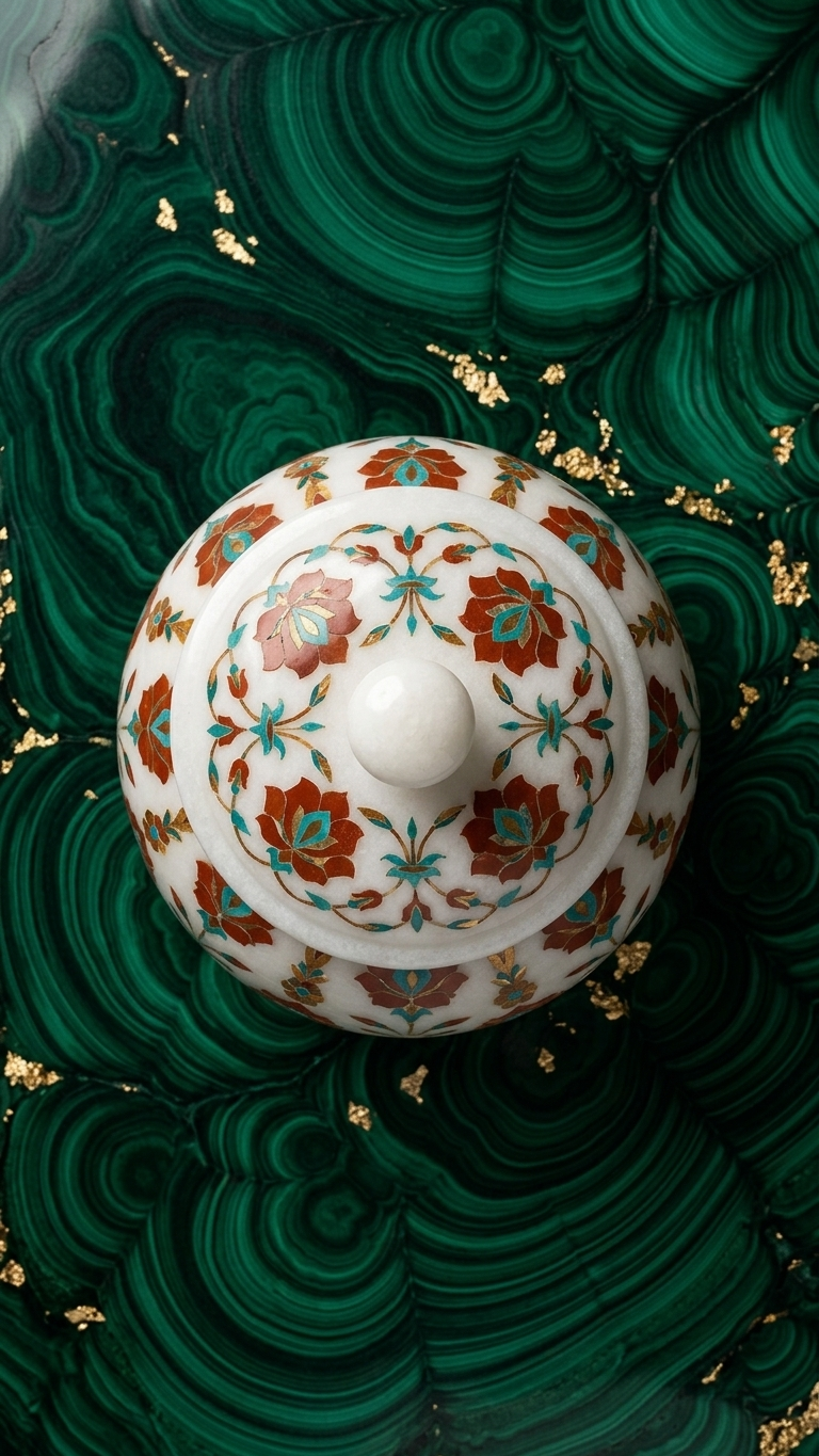 Luxury Marble Inlay Decorative Jar with Lid