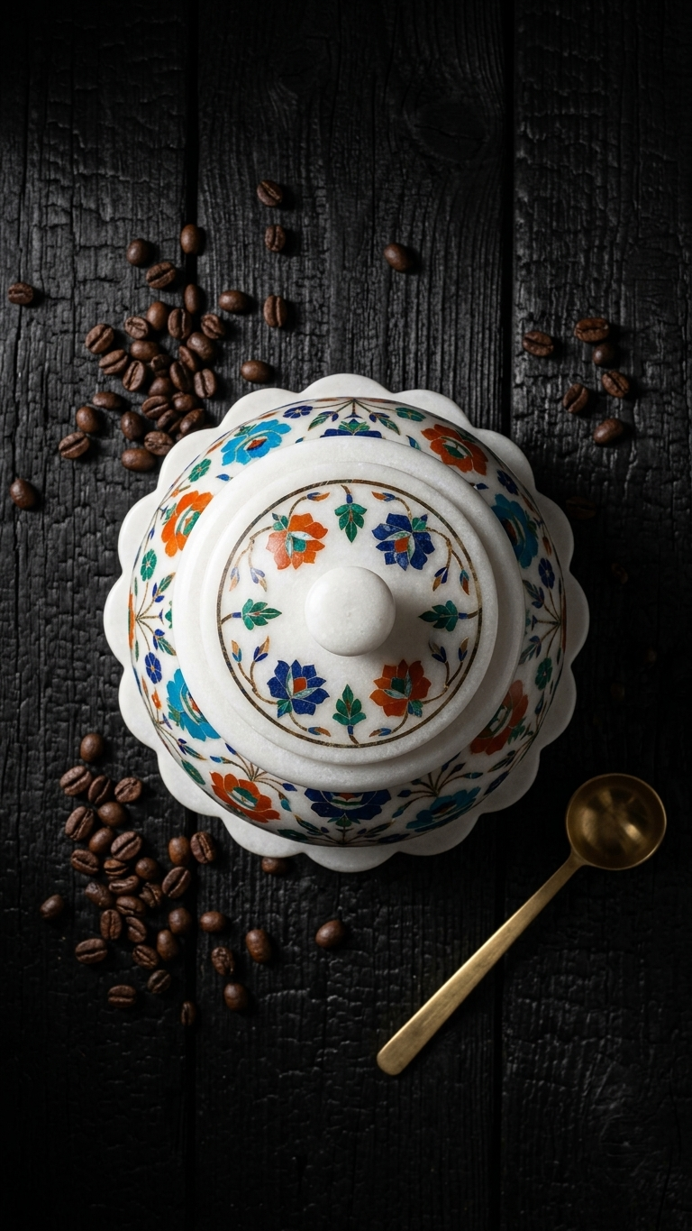 Marble Inlay Decorative Jar With Lid