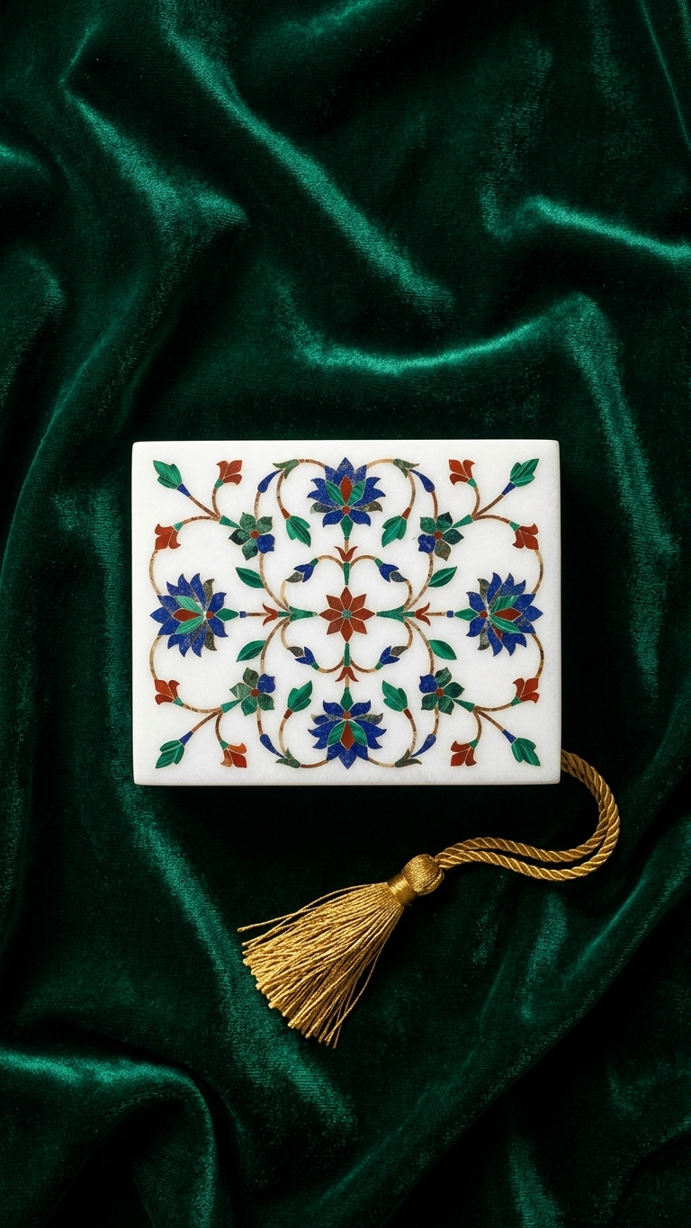Premium Marble Inlay Jewelry Box with Handcrafted Floral Pattern