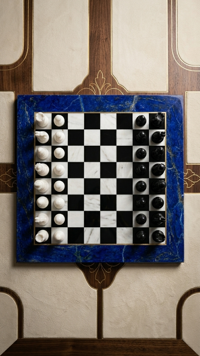 TESORO CASA Blue Marble Chess Board Set With Pieces