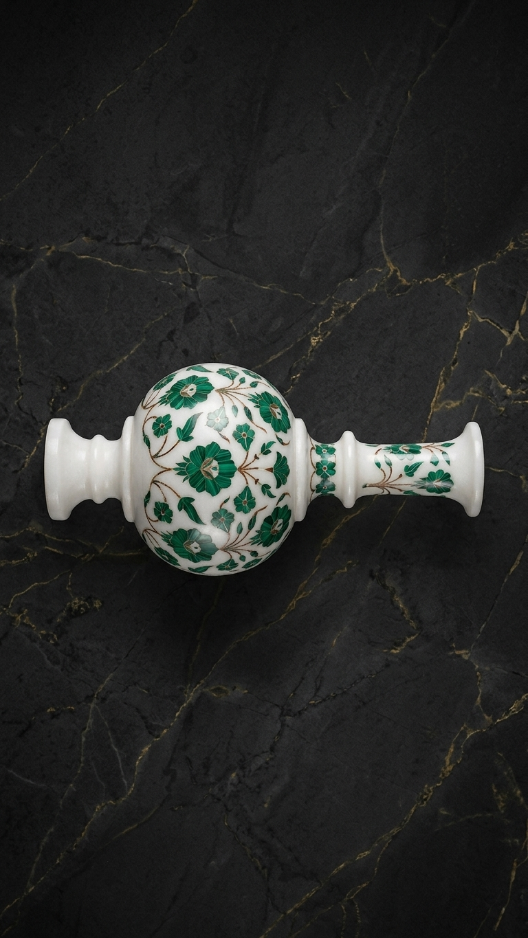 Handmade Marble Inlay Decorative Vase With Green Floral Design