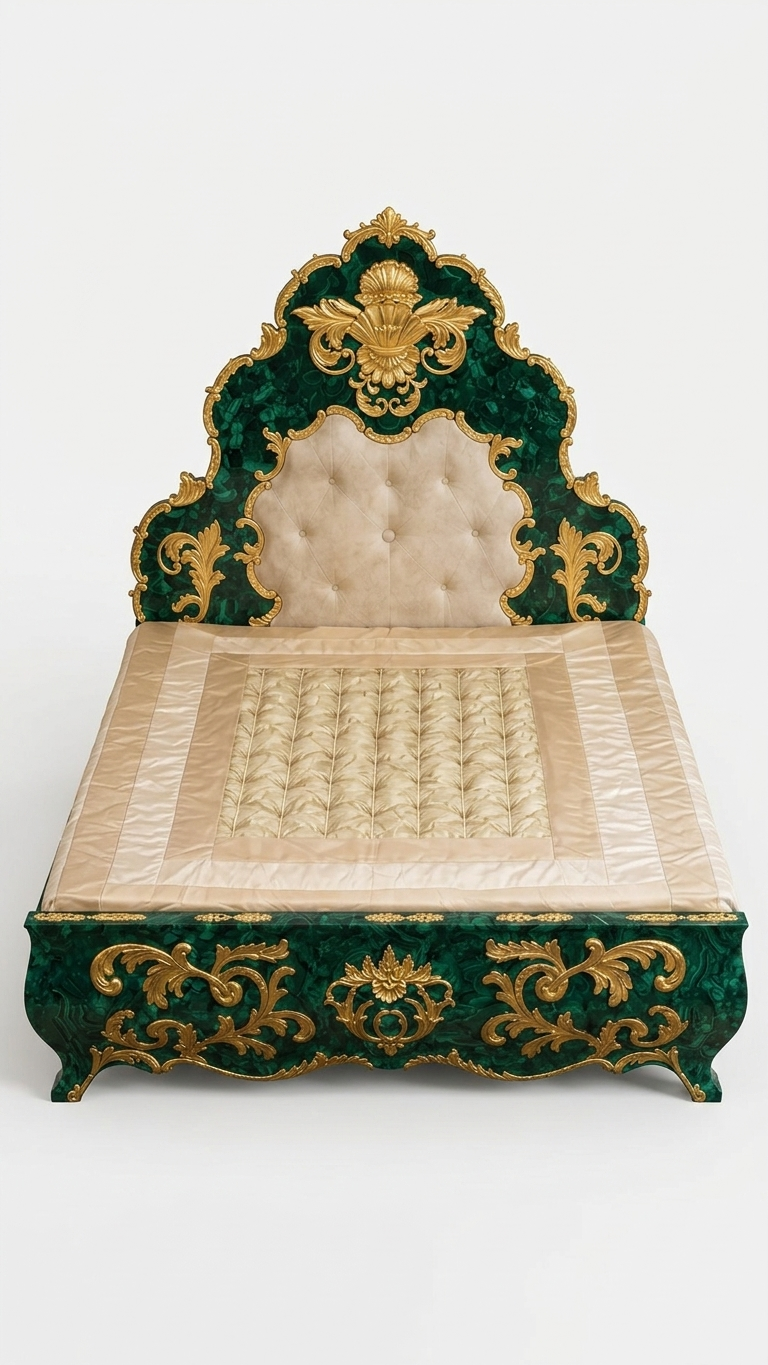 Luxury Malachite Bed with Gold Detailing | Handmade Royal Bed