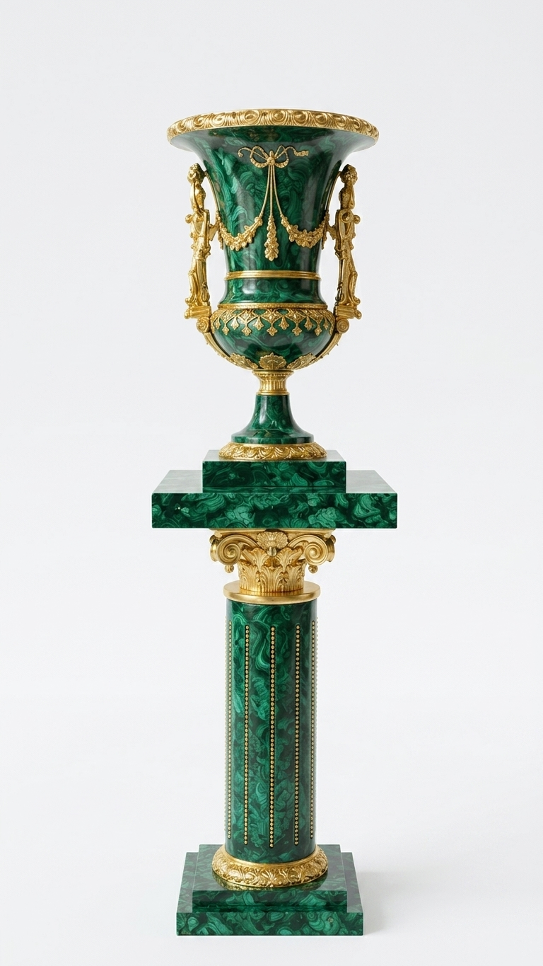 Luxury Malachite Urn Vase with Pedestal | Handmade Decorative Vase