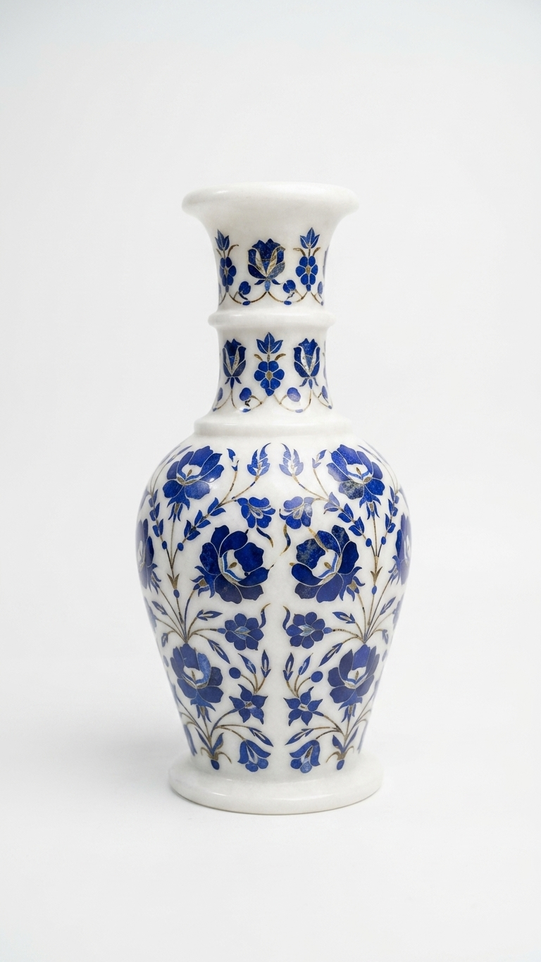 Handmade Marble Inlay Decorative Vase With Floral Design