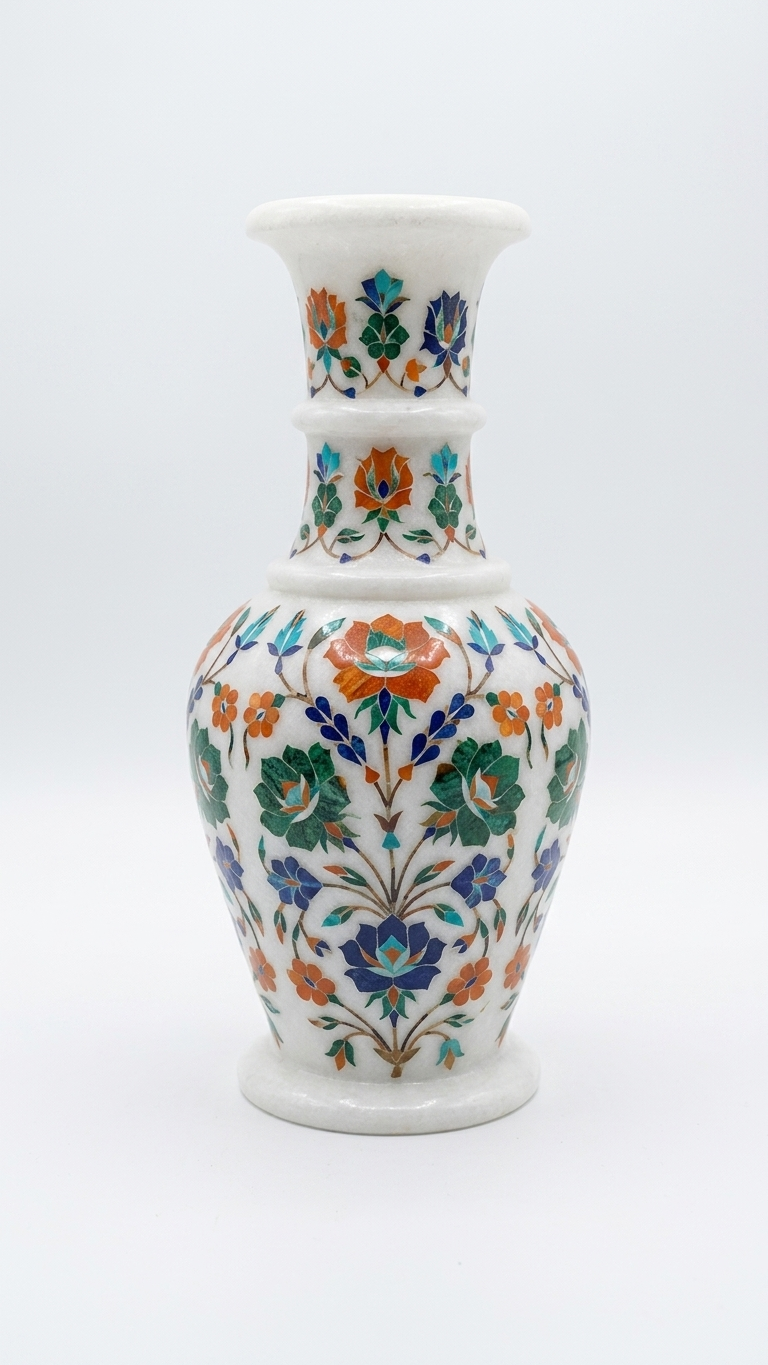 Handmade Marble Inlay Decorative Vase With Floral Design