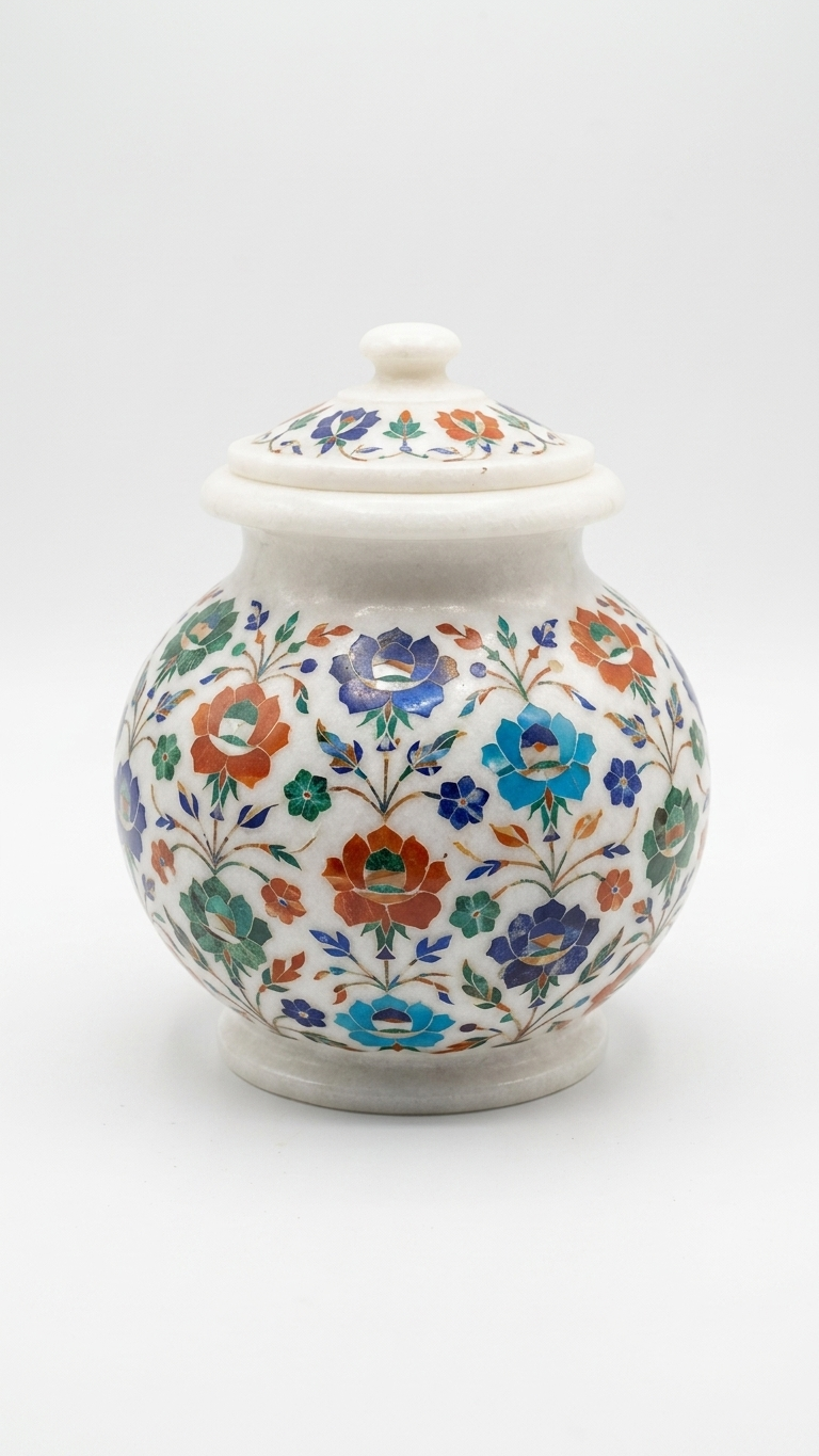 Marble Inlay Decorative Jar With Lid
