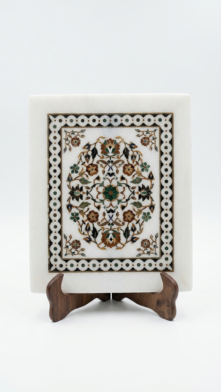 Rectangular Marble Inlay Decorative Plaque
