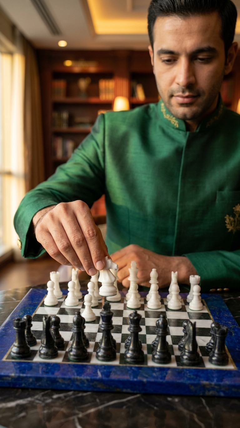 TESORO CASA Blue Marble Chess Board Set With Pieces