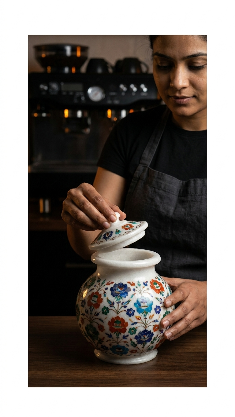 Marble Inlay Decorative Jar With Lid