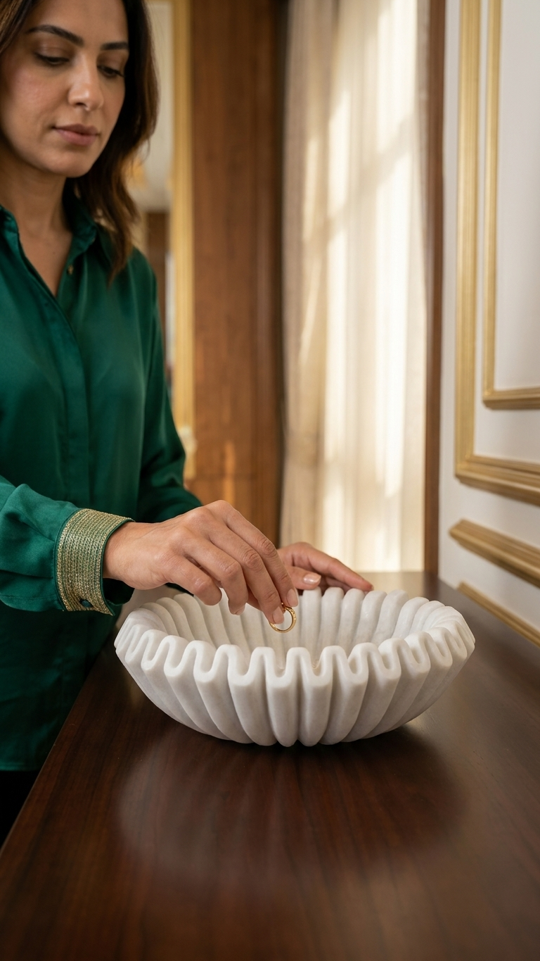 Scalloped Marble Decorative Bowl