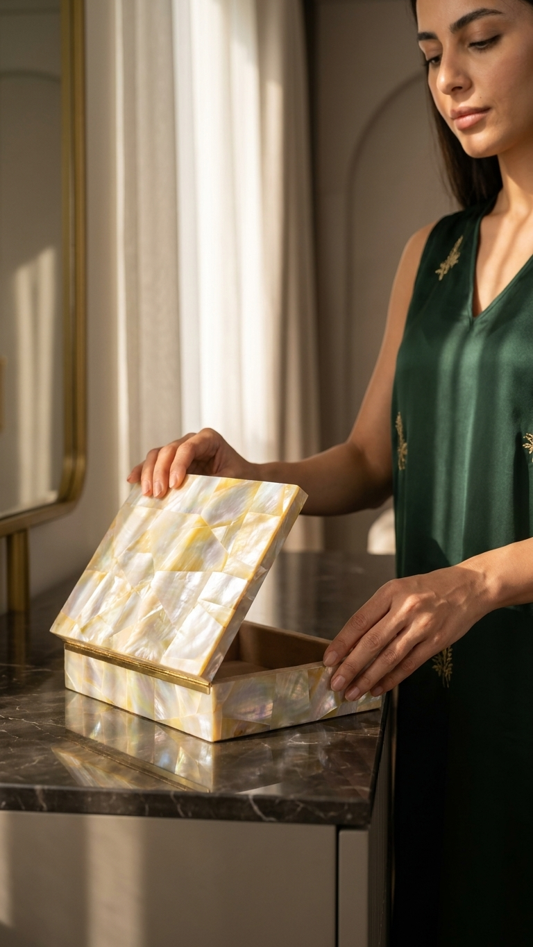 Mother of Pearl Decorative Storage Box with Lid
