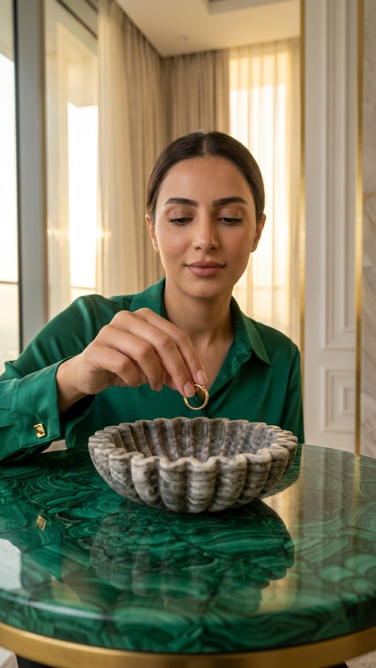 Fluted Stone Decorative Bowl for Tabletop Display