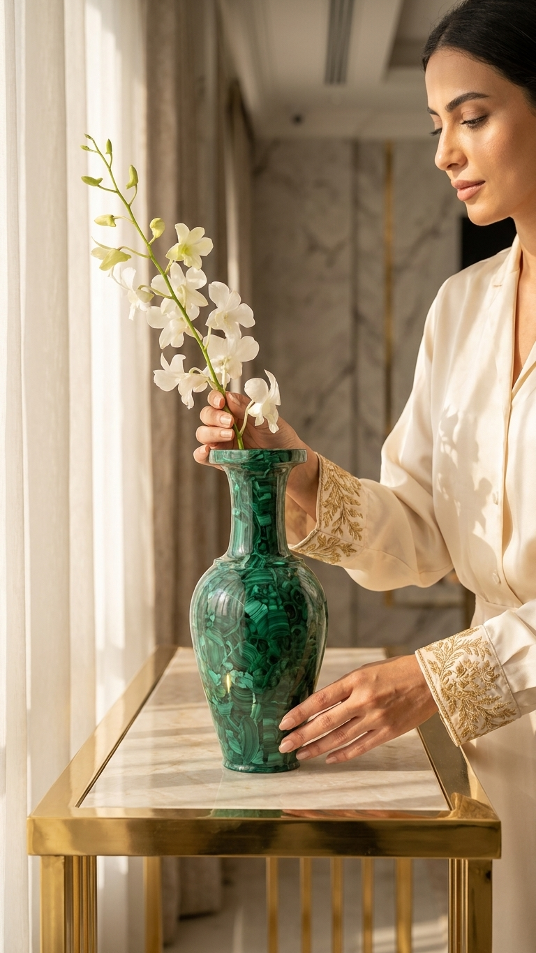 Premium Green Stone Accent Vase for Home Decor