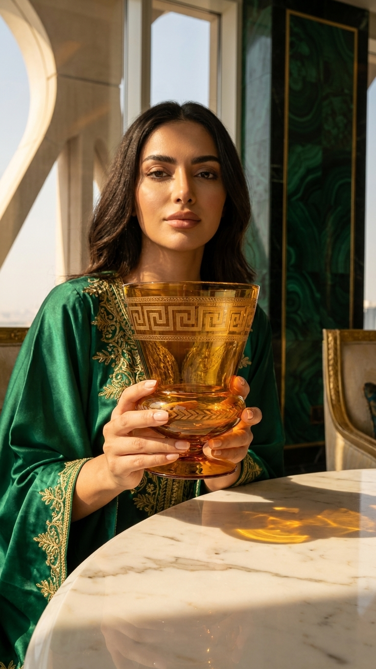 Amber Glass Decorative Bowl on Stand