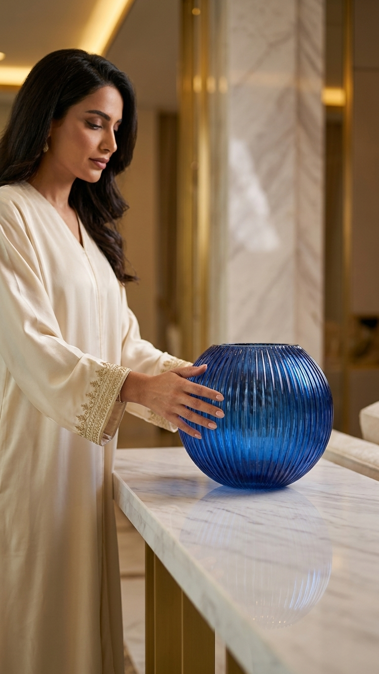 Elegant Blue Glass Decorative Vase