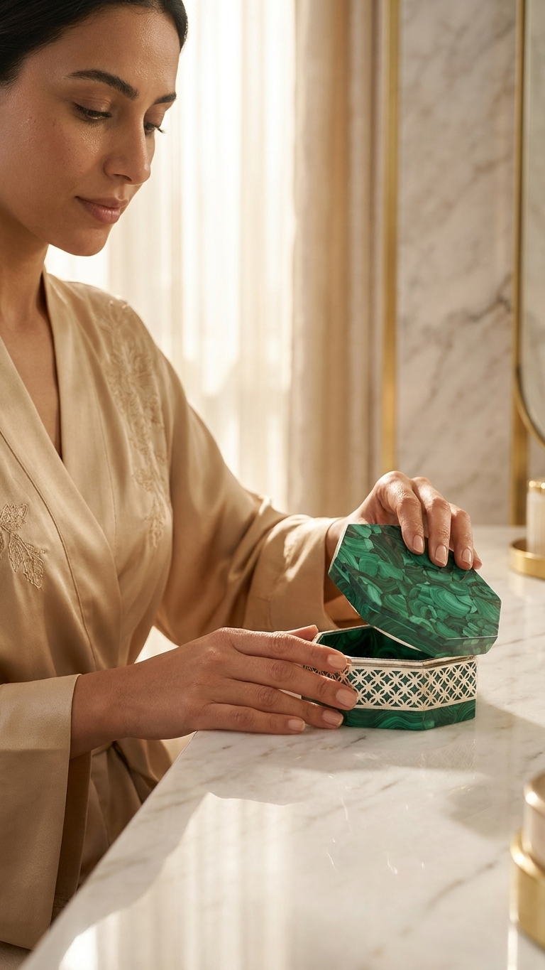 Luxury Green Stone Decorative Jewelry Box for Elegant Home Décor