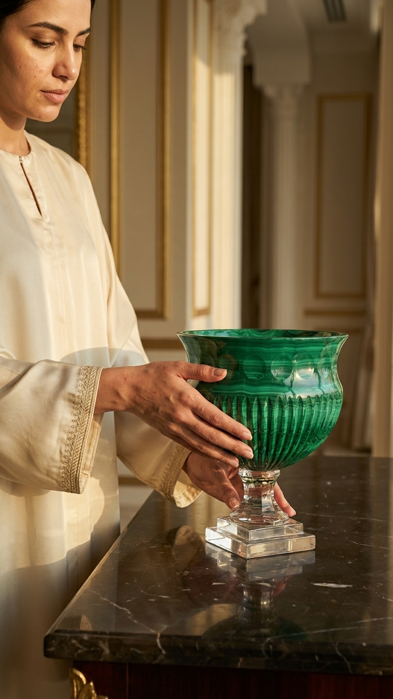 Green Glass Decorative Bowl on Stand