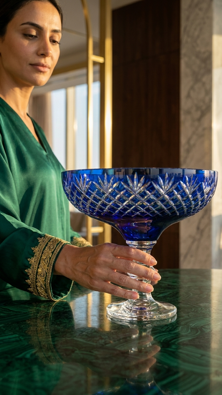 Blue Glass Decorative Bowl on Stand