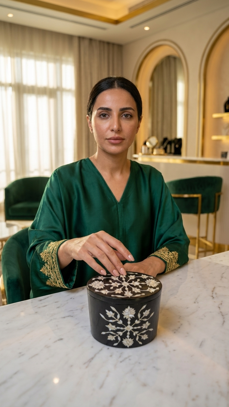 Handcrafted Black Marble Jewelry Box with Floral Inlay