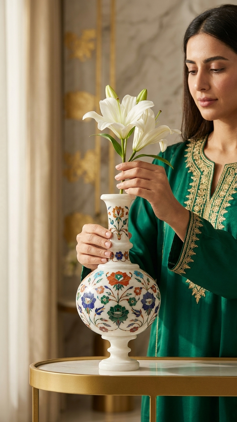 Premium Marble Inlay Decorative Vase for Luxury Interiors