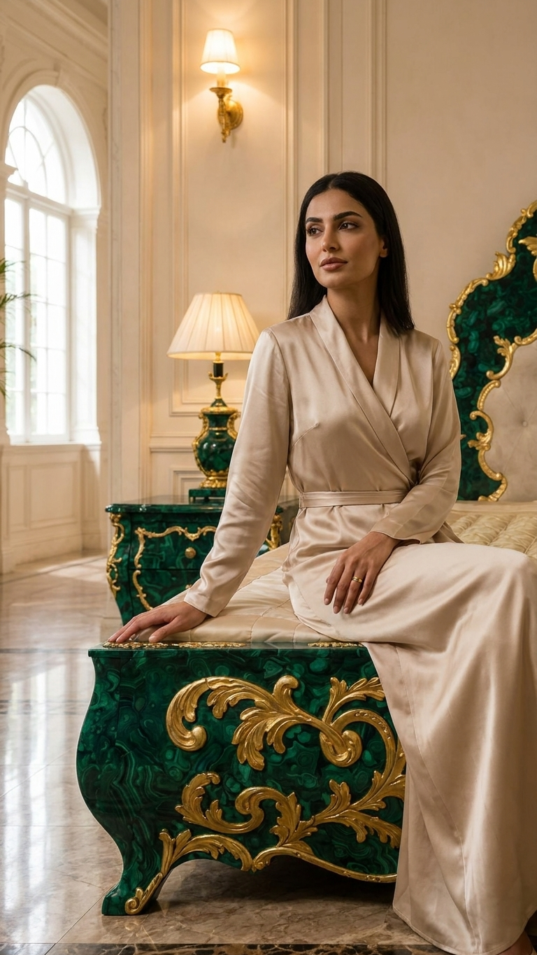 Luxury Malachite Bed with Gold Detailing | Handmade Royal Bed