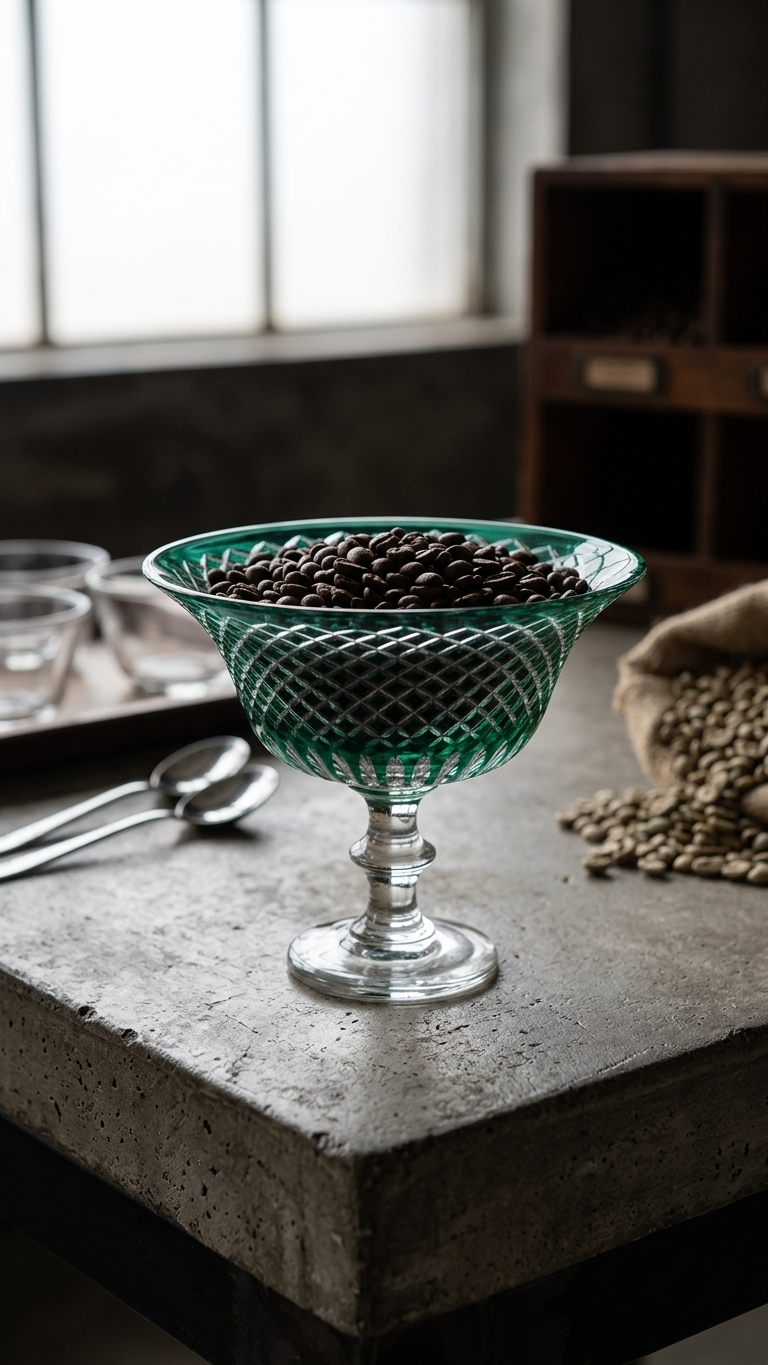 Emerald Glass Pedestal Decorative Bowl