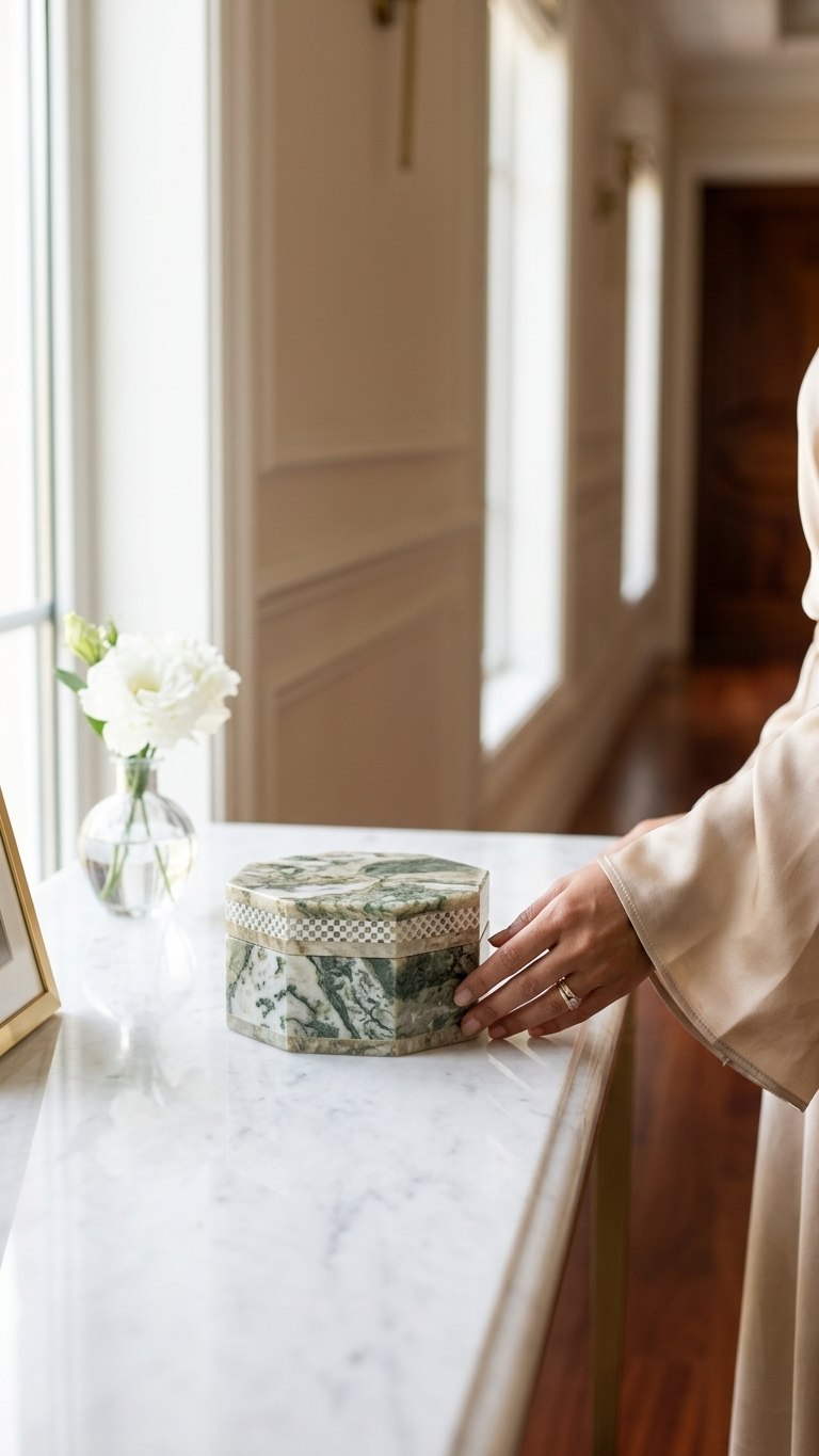 Handcrafted Hexagonal Stone Jewelry Box for Luxury Décor