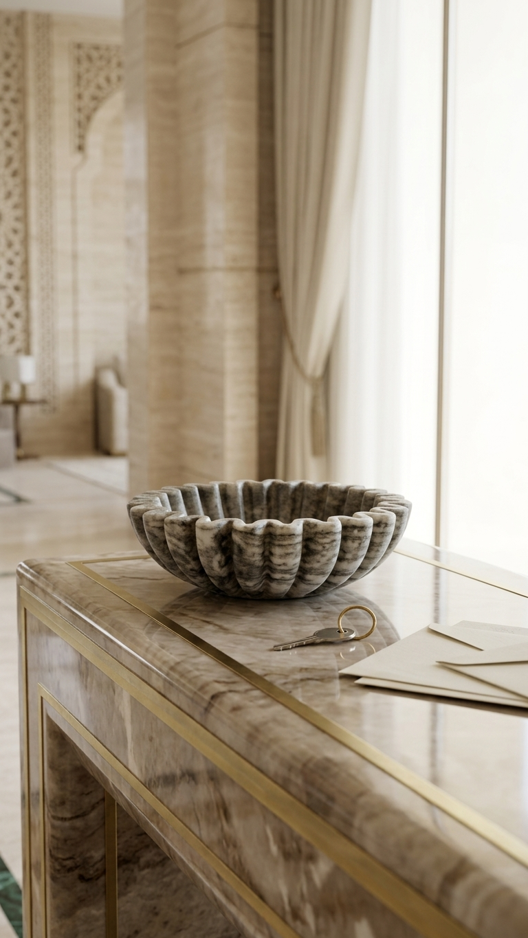 Fluted Stone Decorative Bowl for Tabletop Display