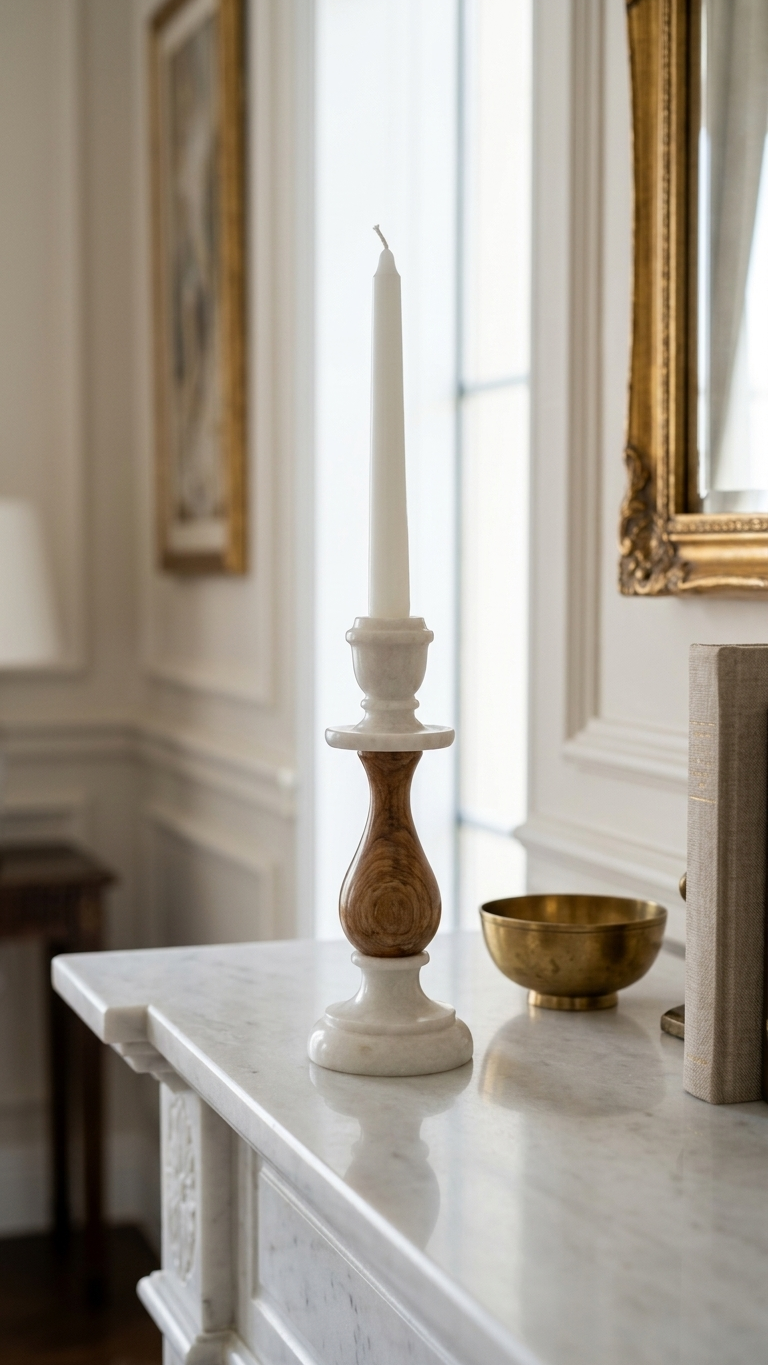 Marble & Wood Decorative Candle Holder