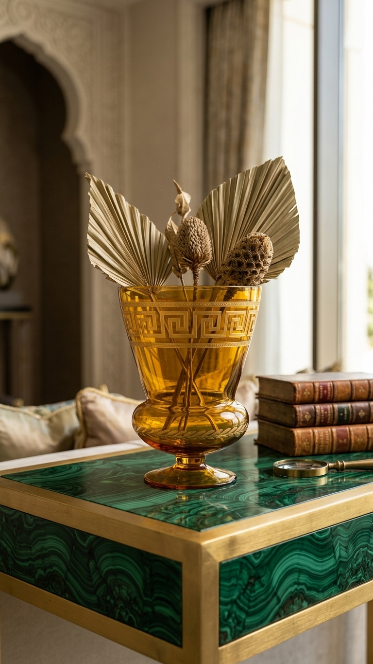 Amber Glass Decorative Bowl on Stand